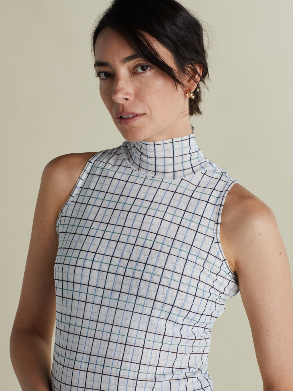 【新品未使用】Checked Jacquard Sleeveless Top Luxe Opaque Sleeveless Top