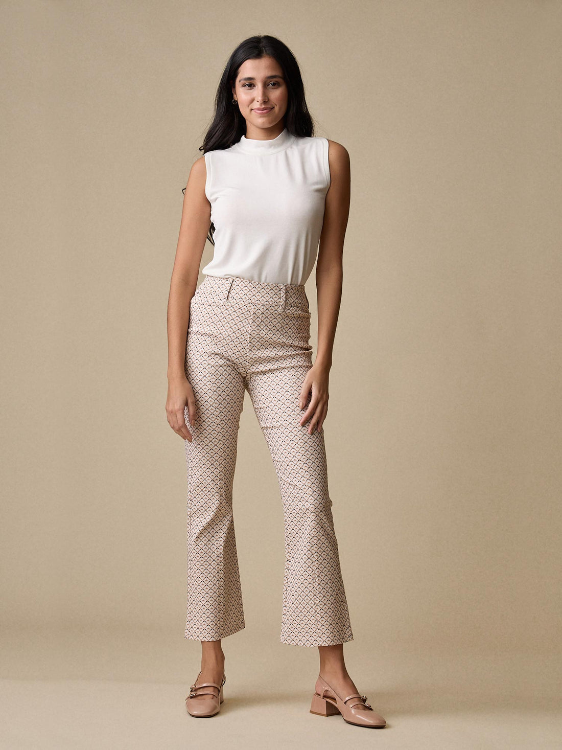 Mix Stripe Keyhole Top, White