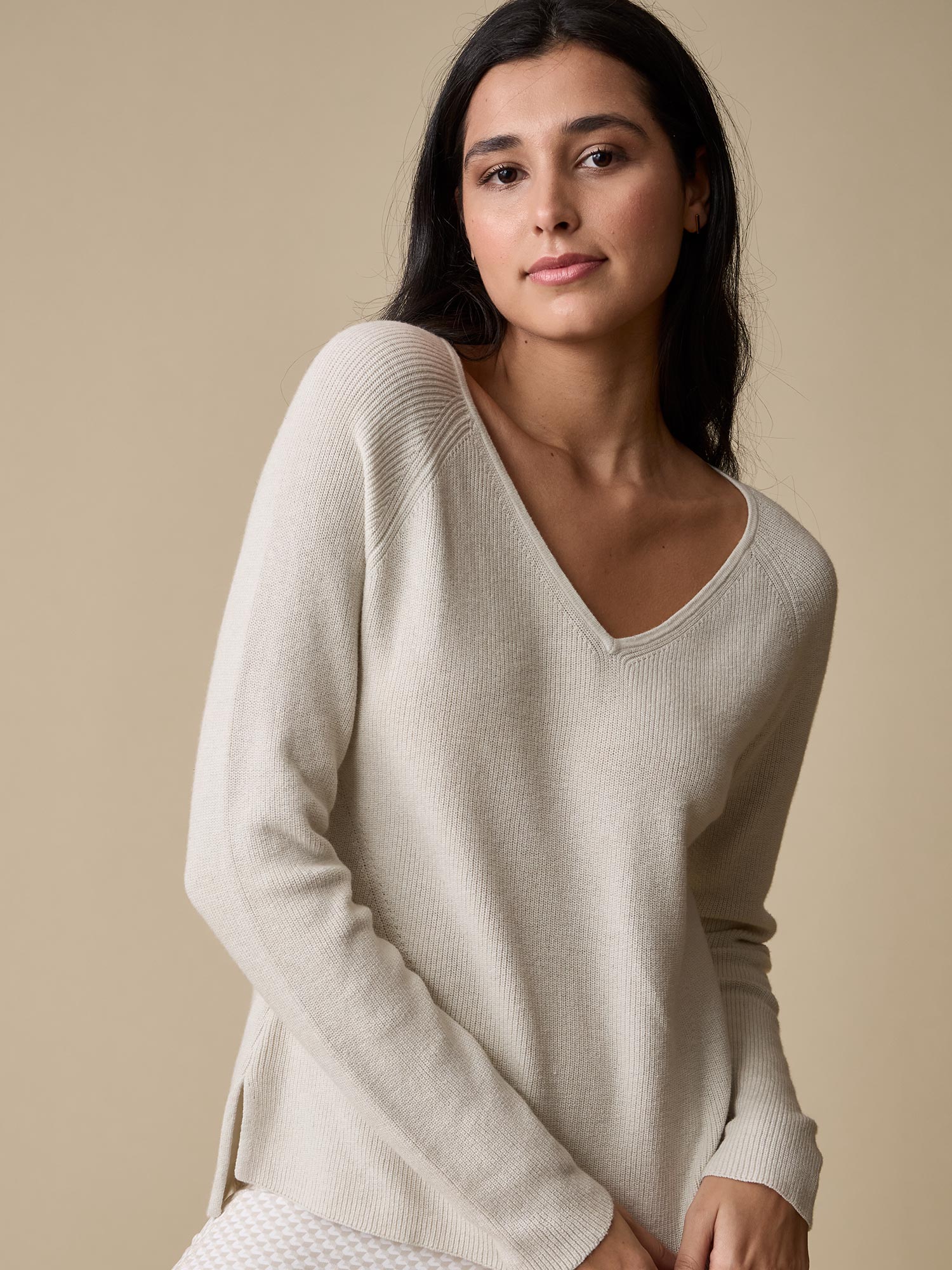 Washable-Cashmere Button-Neck Sweater